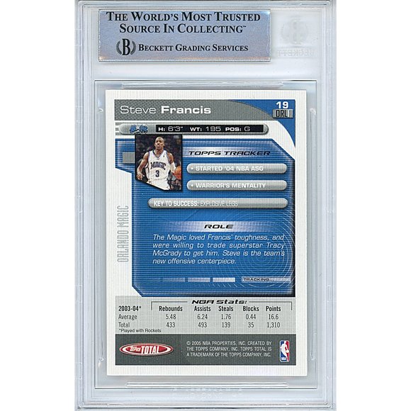 Steve Francis Signed Magic 2004-05 Topps Total Basketball Card Beckett Autograph - Picture 2 of 4